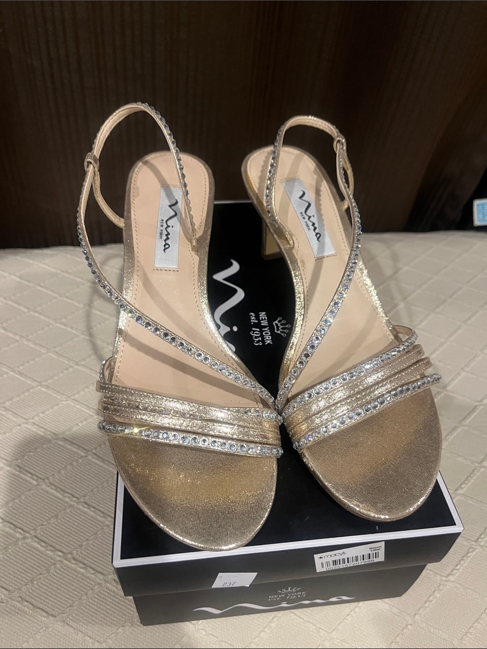 Nina Gold Rhinestone Strappy Slingback Heels